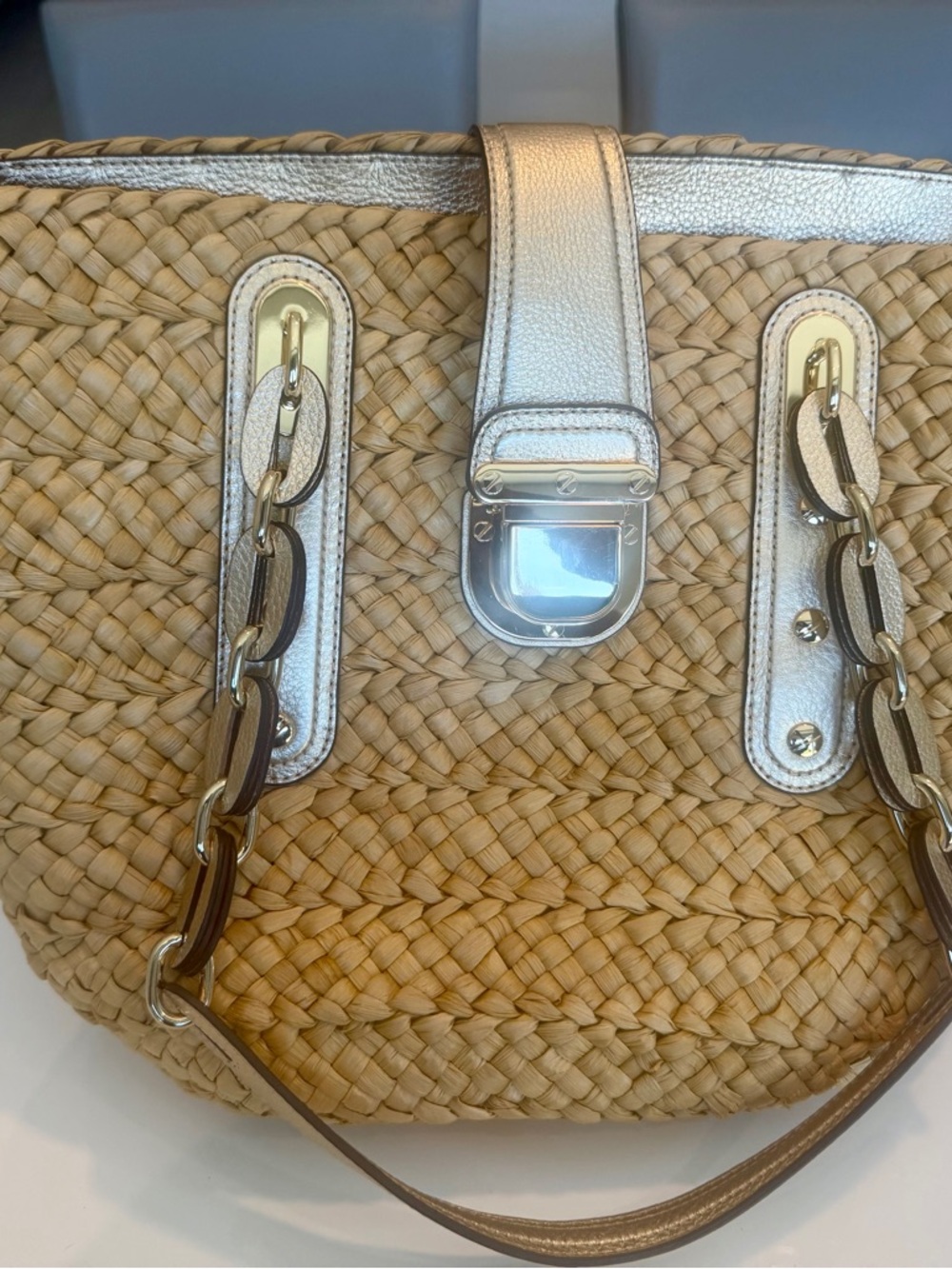 Michael Kors Straw Tote with Metallic Gold Accents